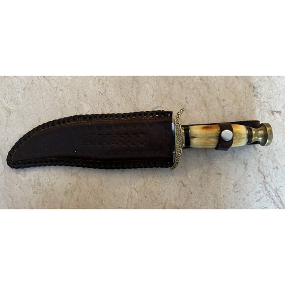 Frost Bowie Chipaway Fixed Blade Knife 15" Stainless Etched Blade Bone Handle - Picture 7 of 9